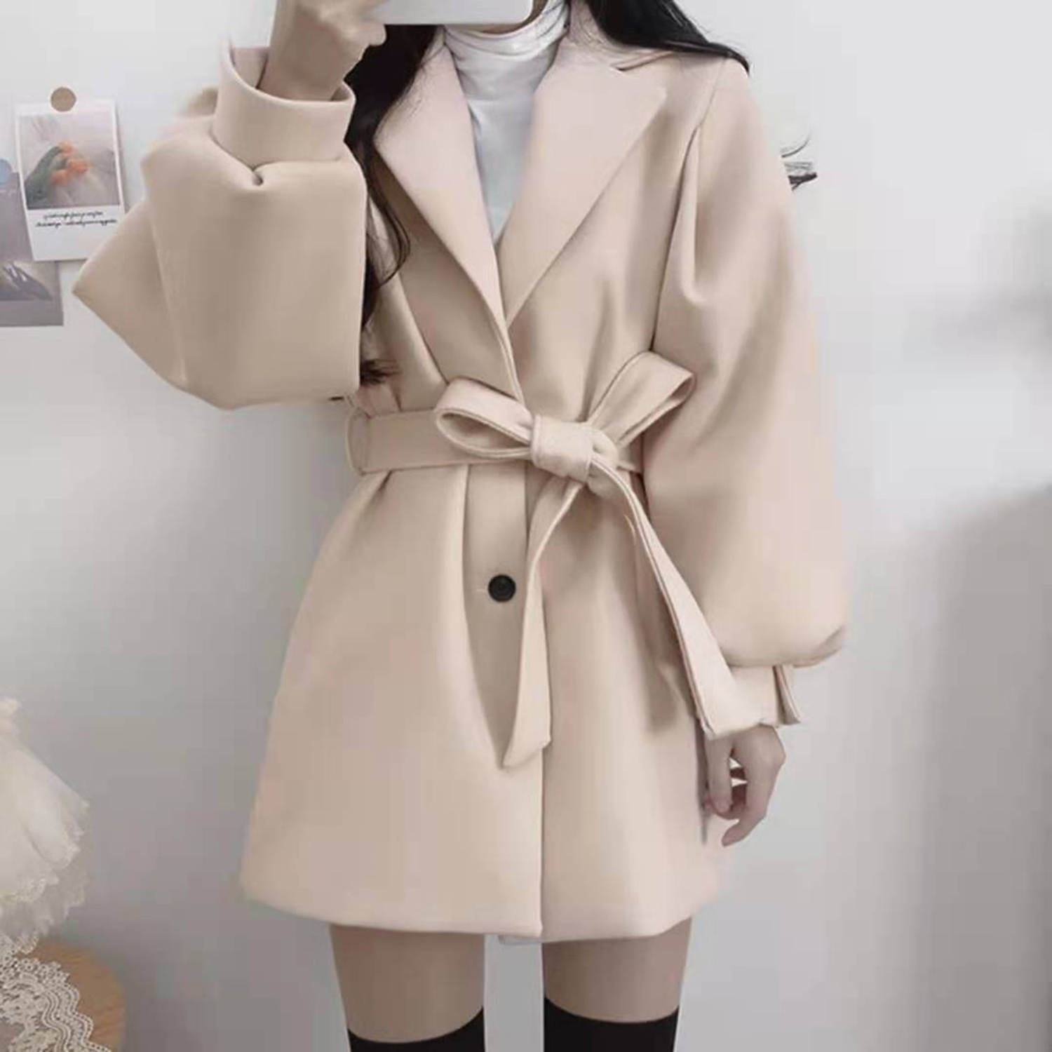 Wool Blend Coat - Allingentle 아이보리 여성 블레이저 울 패션