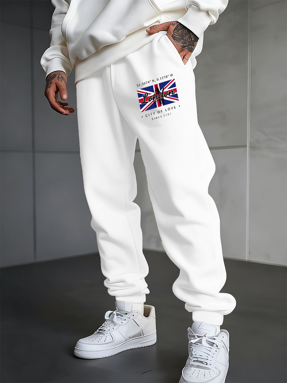 Winter Clothing London - 런던 시티 오브 러브 플래그프린팅 스웨트팬츠