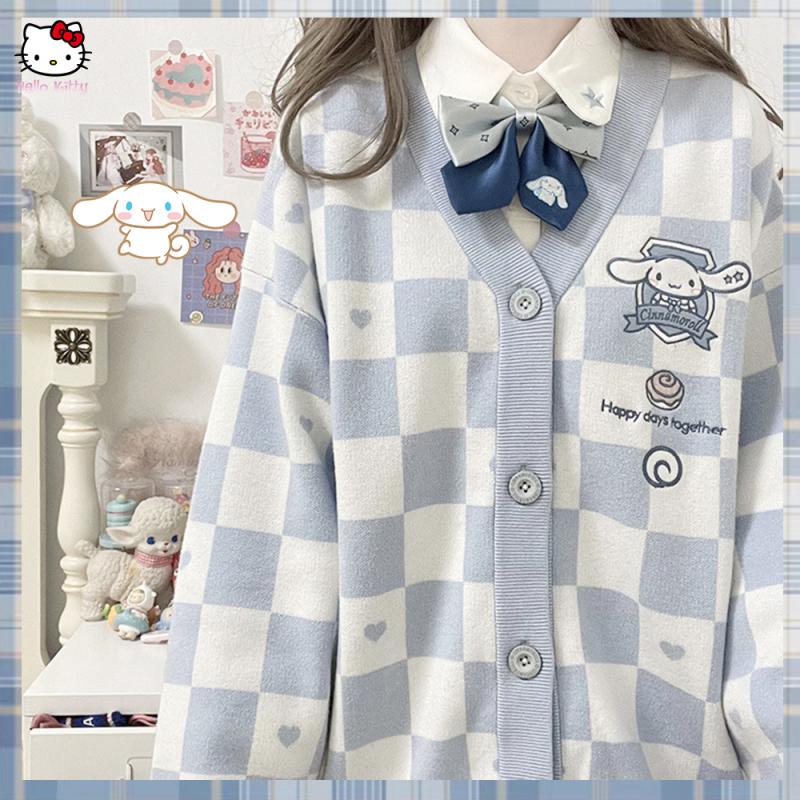 Wool Blend Coat - 카툰 쿠로미 자수 가디건 여성 니트