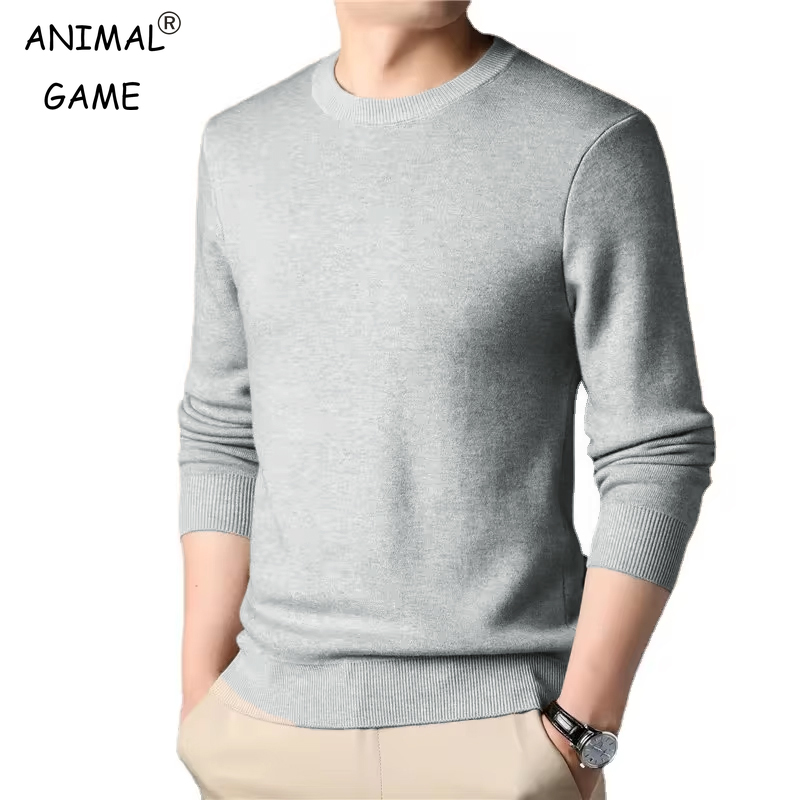 Wool Blend Coat - 남성용 단색 니트 풀오버 스웨터, 크루넥,