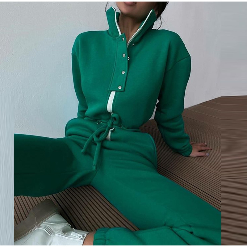 Winter Clothing Sale - 여성용 캐주얼 스탠드 칼라 점프수트, 지퍼
