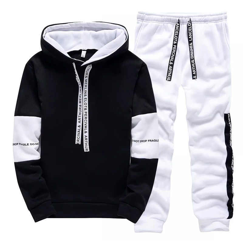 블랙 화이트 남성 운동복 패션 캐주얼 후드 티셔츠 야외 - Winter Clothing 리뷰 및 가격