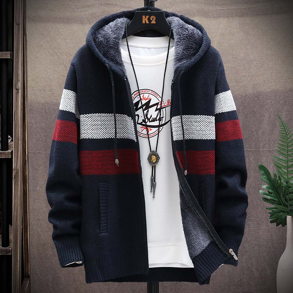 남성용 스트라이프 스웨터 코트 두꺼운 양털 따뜻한 지퍼 - Wool Blend Coat 리뷰 및 가격