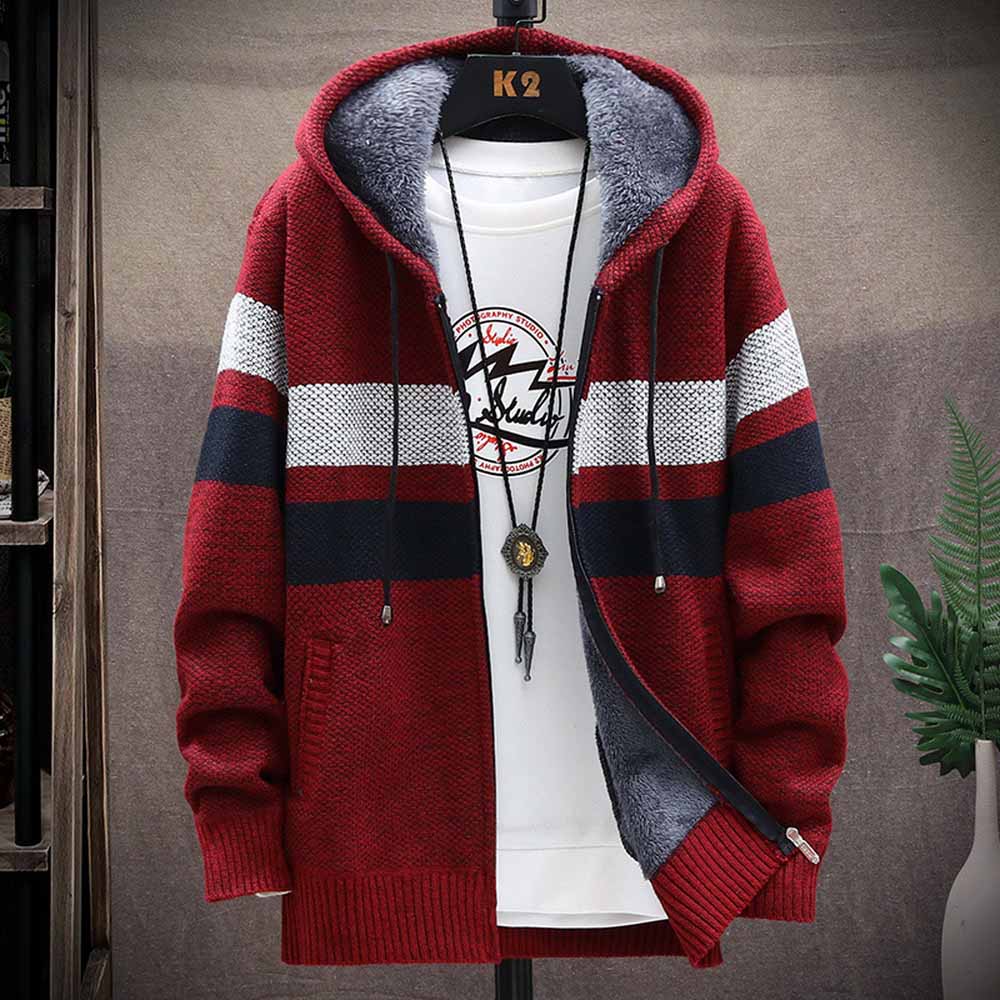 남성용 스트라이프 스웨터 코트 두꺼운 양털 따뜻한 지퍼 - Wool Blend Coat 리뷰 및 가격