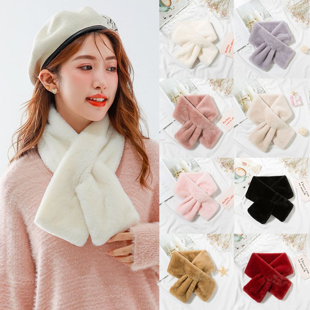 솔리드 컬러 가짜 토끼 모피 플러시 우아한 목도리 스카 - Winter Clothing Accessories 리뷰 및 가격
