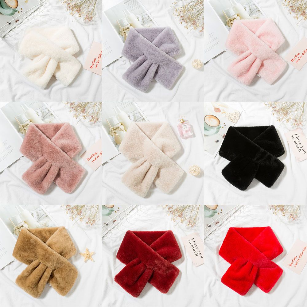 솔리드 컬러 가짜 토끼 모피 플러시 우아한 목도리 스카 - Winter Clothing Accessories 리뷰 및 가격