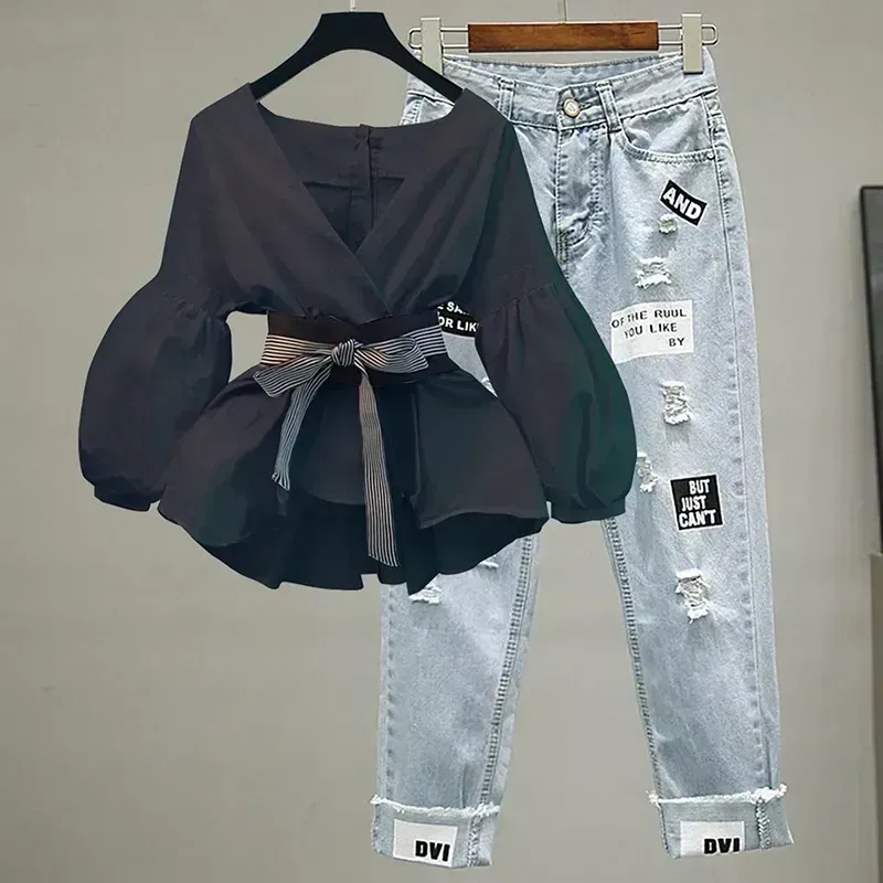 여성 우아한 v 넥 스트라이프 랜턴 슬리브 보우 벨트  - Winter Clothing Sale 리뷰 및 가격