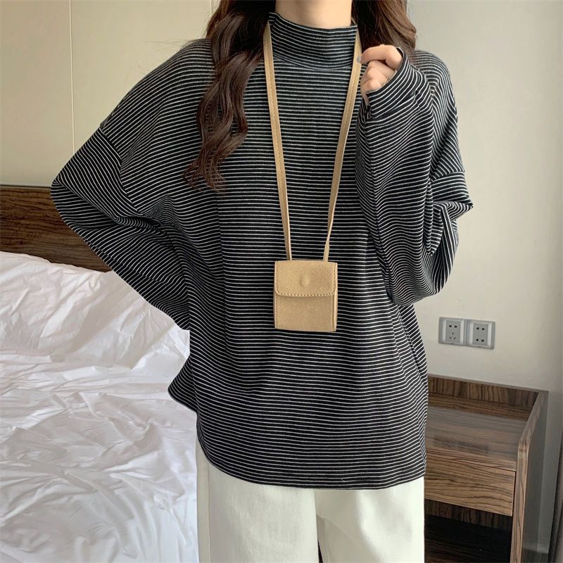 하프 하이 칼라 패션 보터밍 티셔츠, 여성 의류, 단색 - Winter Clothing Affordable 리뷰 및 가격