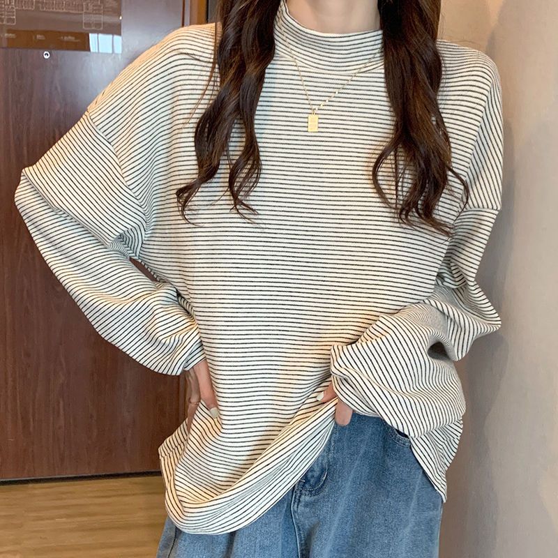 하프 하이 칼라 패션 보터밍 티셔츠, 여성 의류, 단색 - Winter Clothing Affordable 리뷰 및 가격