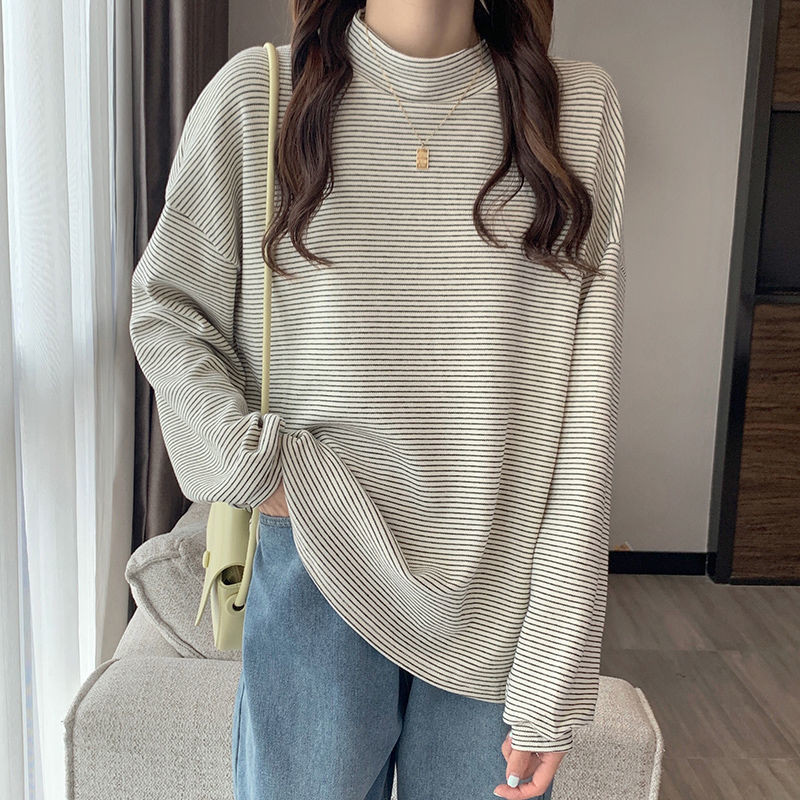하프 하이 칼라 패션 보터밍 티셔츠, 여성 의류, 단색 - Winter Clothing Affordable 리뷰 및 가격