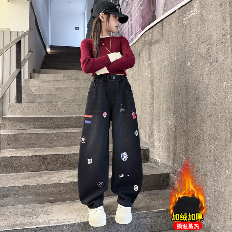 가을 소녀 청바지 만화 수 놓은 어린이 데님 바지 새로 - Winter Clothing Drawing For Kids 리뷰 및 가격