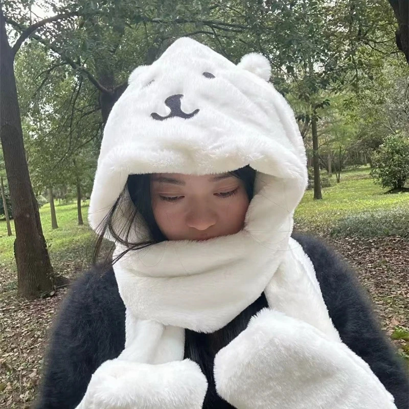 3 in 1 플러시 두꺼운 후드 모자 귀여운 만화 곰  - Winter Clothing Accessories 리뷰 및 가격