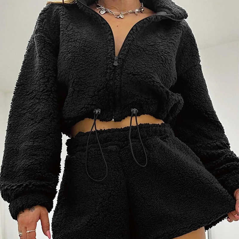 여성용 솔리드 플리스 코트 크롭탑 및 숏 바텀 패션 지 - Wool Blend Coat 리뷰 및 가격